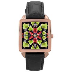 Pattern-berry-red-currant-plant Rose Gold Leather Watch 