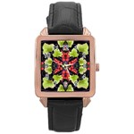 Pattern-berry-red-currant-plant Rose Gold Leather Watch  Front