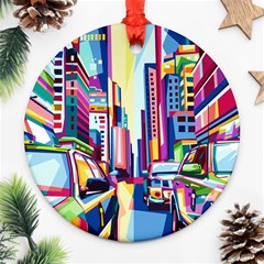 City-street-car-road-architecture Ornament (round) by Jancukart