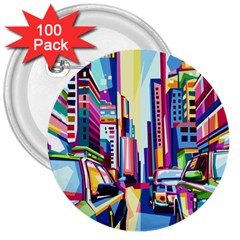 City-street-car-road-architecture 3  Buttons (100 Pack)  by Jancukart