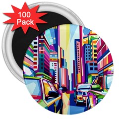 City-street-car-road-architecture 3  Magnets (100 Pack)