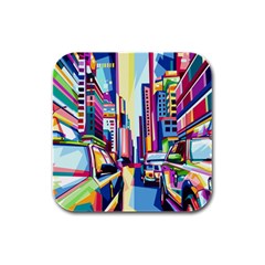 City-street-car-road-architecture Rubber Square Coaster (4 Pack)