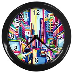 City-street-car-road-architecture Wall Clock (black)