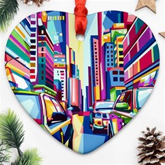 City-street-car-road-architecture Heart Ornament (two Sides) by Jancukart