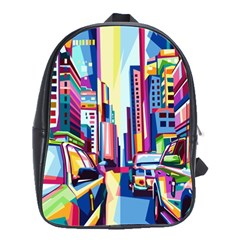 City-street-car-road-architecture School Bag (large) by Jancukart