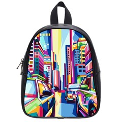 City-street-car-road-architecture School Bag (small) by Jancukart