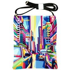 City-street-car-road-architecture Shoulder Sling Bag by Jancukart