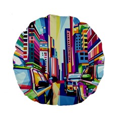 City-street-car-road-architecture Standard 15  Premium Round Cushions by Jancukart