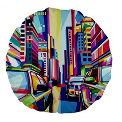 City-street-car-road-architecture Large 18  Premium Round Cushions by Jancukart