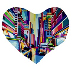 City-street-car-road-architecture Large 19  Premium Heart Shape Cushions by Jancukart