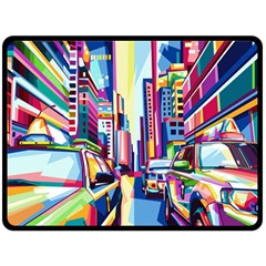 City-street-car-road-architecture Double Sided Fleece Blanket (large) 