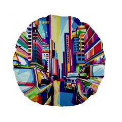 City-street-car-road-architecture Standard 15  Premium Flano Round Cushions by Jancukart