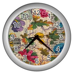 Flowers-b 003 Wall Clock (silver) by nate14shop