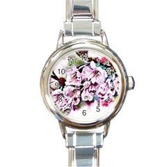 Watercolour-cherry-blossoms Round Italian Charm Watch