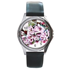 Watercolour-cherry-blossoms Round Metal Watch