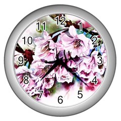 Watercolour-cherry-blossoms Wall Clock (silver)