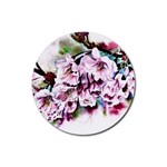 Watercolour-cherry-blossoms Rubber Coaster (Round) Front