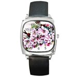 Watercolour-cherry-blossoms Square Metal Watch Front