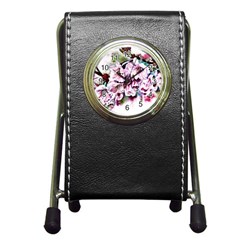 Watercolour-cherry-blossoms Pen Holder Desk Clock