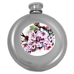 Watercolour-cherry-blossoms Round Hip Flask (5 Oz) by Jancukart