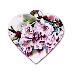 Watercolour-cherry-blossoms Dog Tag Heart (one Side)