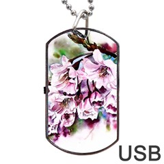 Watercolour-cherry-blossoms Dog Tag Usb Flash (two Sides)