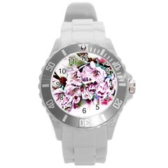 Watercolour-cherry-blossoms Round Plastic Sport Watch (l) by Jancukart