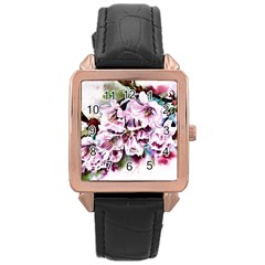 Watercolour-cherry-blossoms Rose Gold Leather Watch  by Jancukart