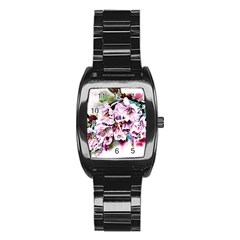 Watercolour-cherry-blossoms Stainless Steel Barrel Watch