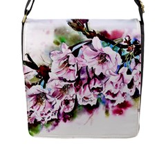 Watercolour-cherry-blossoms Flap Closure Messenger Bag (l) by Jancukart