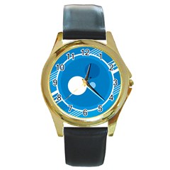 Background-blue-modern-creative Round Gold Metal Watch