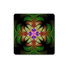 Fractal-abstract-flower-floral- -- Square Magnet by Wegoenart