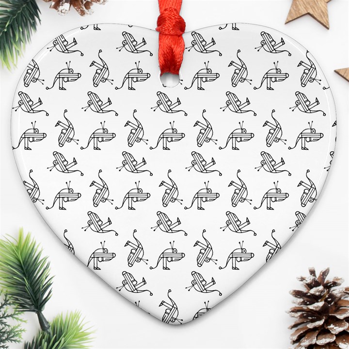 Robot Dog Drawing Motif Pattern Heart Ornament (Two Sides)