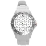 Robot Dog Drawing Motif Pattern Round Plastic Sport Watch (L) Front