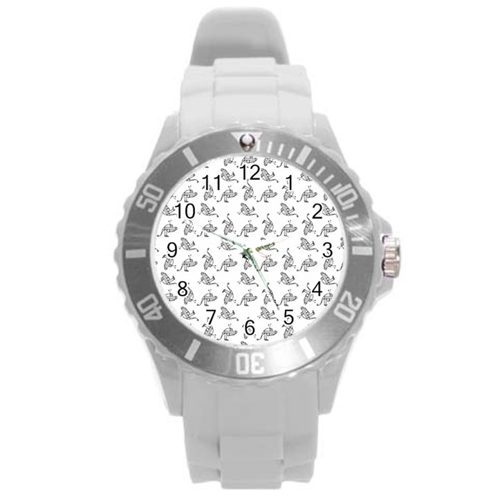 Robot Dog Drawing Motif Pattern Round Plastic Sport Watch (L)