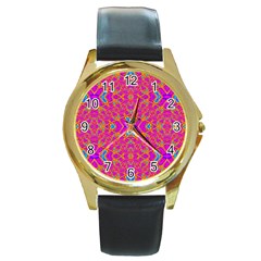 Pink Vacation Round Gold Metal Watch by Thespacecampers