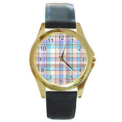 Plaid Round Gold Metal Watch by nate14shop