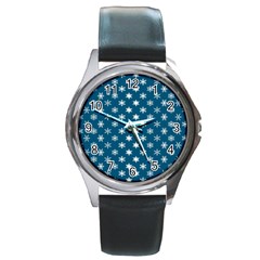 Snowflakes 001 Round Metal Watch by nate14shop