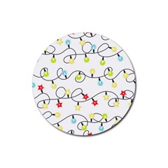 Christmas-light-bulbs-seamless-pattern-colorful-xmas-garland,white Rubber Round Coaster (4 Pack)