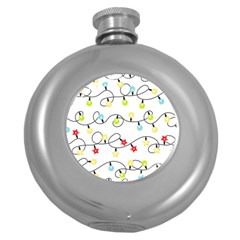 Christmas-light-bulbs-seamless-pattern-colorful-xmas-garland,white Round Hip Flask (5 Oz) by nate14shop