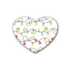 Christmas-light-bulbs-seamless-pattern-colorful-xmas-garland,white Rubber Coaster (heart) by nate14shop