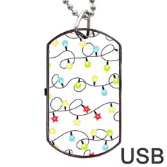 Christmas-light-bulbs-seamless-pattern-colorful-xmas-garland,white Dog Tag Usb Flash (one Side) by nate14shop