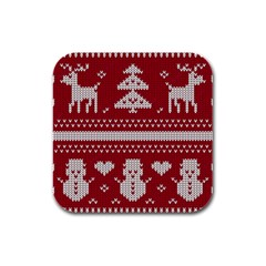 Christmas-seamless-knitted-pattern-background 001 Rubber Square Coaster (4 Pack) by nate14shop