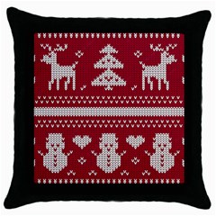 Christmas-seamless-knitted-pattern-background 001 Throw Pillow Case (black)