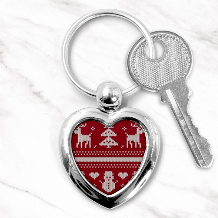 Christmas-seamless-knitted-pattern-background 001 Key Chain (Heart)