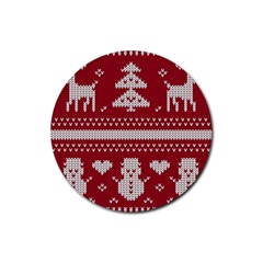 Christmas-seamless-knitted-pattern-background 001 Rubber Round Coaster (4 Pack) by nate14shop