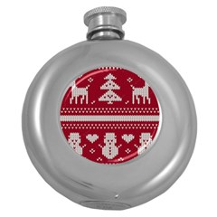 Christmas-seamless-knitted-pattern-background 001 Round Hip Flask (5 Oz) by nate14shop