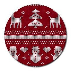 Christmas-seamless-knitted-pattern-background 001 Round Mousepads by nate14shop