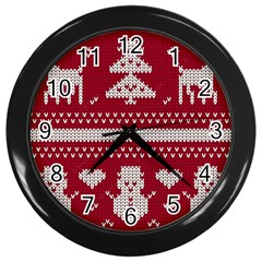 Christmas-seamless-knitted-pattern-background 001 Wall Clock (black) by nate14shop