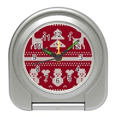 Christmas-seamless-knitted-pattern-background 001 Travel Alarm Clock by nate14shop